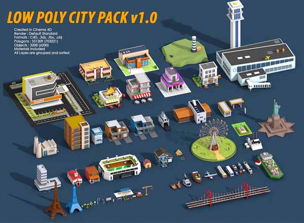 CD4城市建筑模型素材打包下载[PNG,JPG,OBJ,FBX,3DS ]