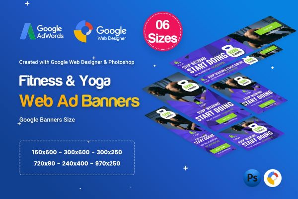 健身房＆健身网站Banner广告设计模板 Gym & Fitness Banners Ad D34 – Google Web Design