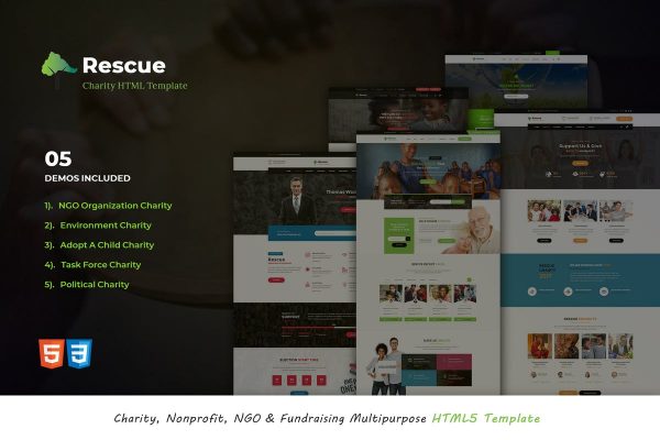 非营利慈善组织网站设计HTML5模板 Rescue – Nonprofit Multipurpose HTML5 Template