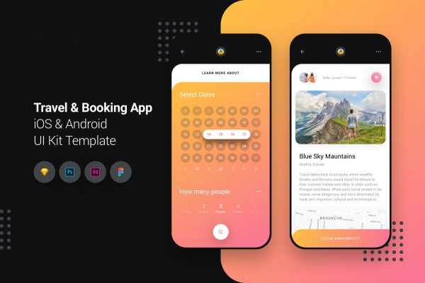 iOS&Android手机旅游&酒店预订APP应用UI套件模板 Travel & Booking App iOS & Android UI Kit Template