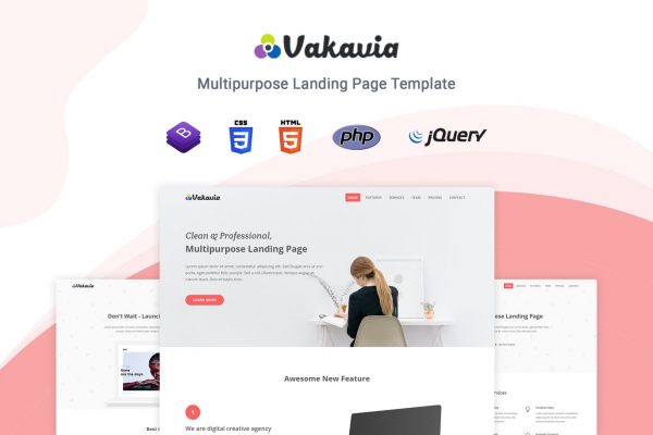 应用程序开发/代理/业务拓展多用途HTML网站模板 Vakavia – Multipurpose Landing Page Template