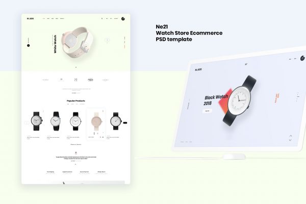 腕表/手表网上商城PSD设计模板 Ne21 – Watch store Ecommerce PSD template