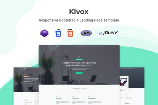互联网服务企业官网着陆页HTML模板 Kivox – Responsive Landing Page Template