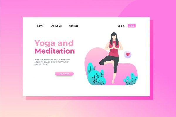瑜伽&冥想主题网站着陆页设计矢量插画 Yoga and Meditation Landing Page Illustration
