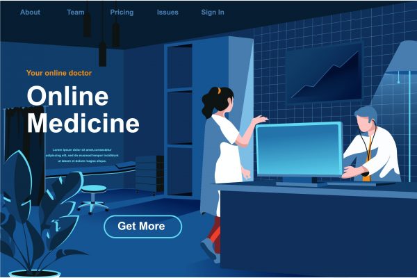 网上诊所主题网站页面设计等距概念扁平插画 Online Medicine Isometric Web Page Flat Concept