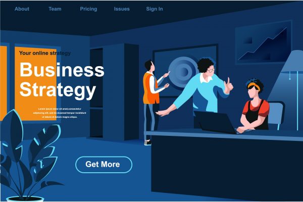 商业策略主题网站页面设计等距概念扁平插画 Business Strategy Isometric Web Page Flat Concept