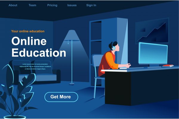在线培训教育主题网站页面设计等距概念扁平插画 Online Education Isometric Web Page Flat Concept
