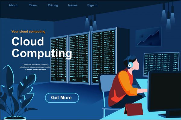 云计算主题网站页面设计等距概念扁平插画 Cloud Computing Isometric Web Page Flat Concept